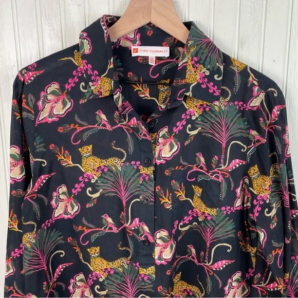 Jude Connally Pru Long Sleeve Cotton Top Size Medium Popover Tunic Jaguar Print - Picture 3 of 6